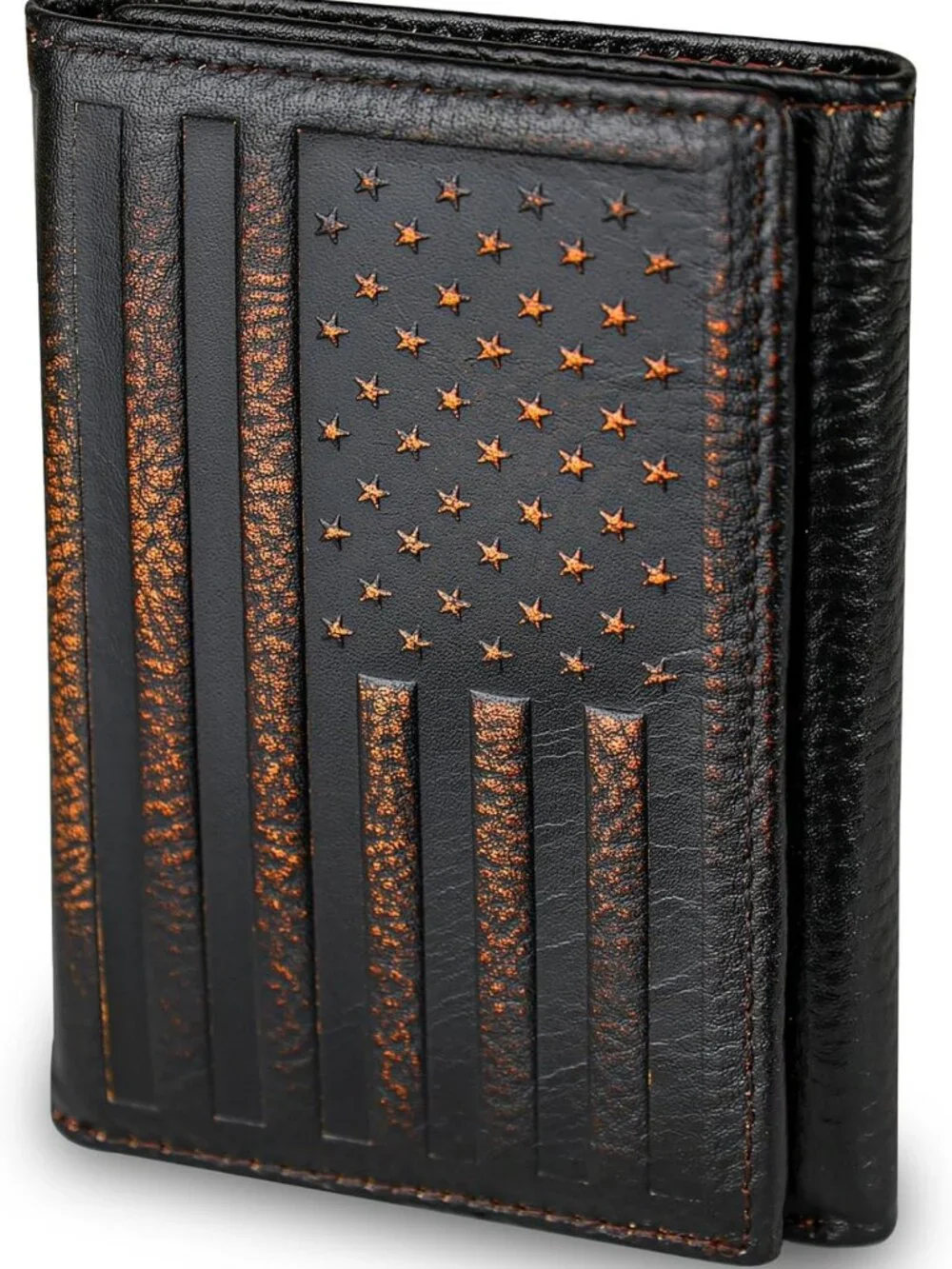 American Flag Trifold Wallet for Men | Full Grain Leather | RFID Blocking, Hand